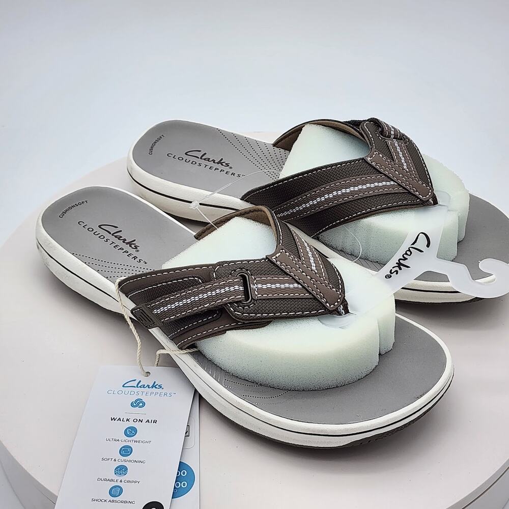 NEW - Clarks Cloudsteppers Women's Pewter Flip Flop Sandals Cushion Soft  Size 6
